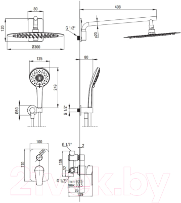 Душевая система со смесителем Deante Agava NAC 09NP