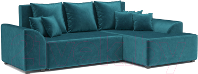 Диван угловой Mebel-Ars Каскад правый (бархат сине-зеленый Star Velvet 43 Black Green) - фото