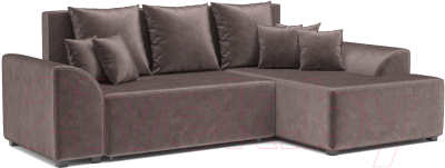 Диван угловой Mebel-Ars Каскад правый (бархат серо-шоколадный Star Velvet 60 Coffee) - фото