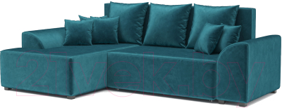 Диван угловой Mebel-Ars Каскад левый (бархат сине-зеленый Star Velvet 43 Black Green) - фото