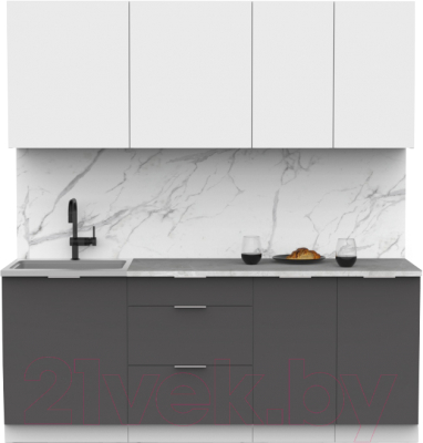 Кухонный гарнитур Интермебель Микс Топ-5 2.0м (белый премиум/графит серый/мрамор лацио белый) - фото