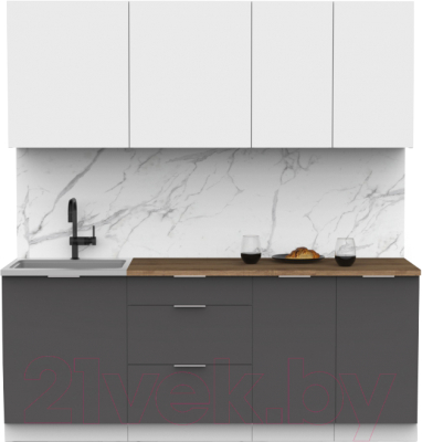 Кухонный гарнитур Интермебель Микс Топ-5 2.0м (белый премиум/графит серый/венато) - фото