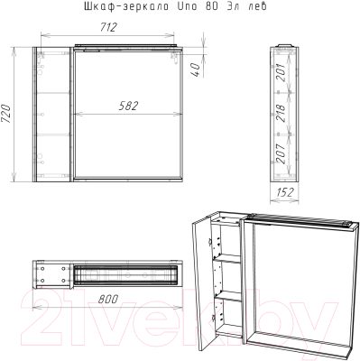 Шкаф с зеркалом для ванной Домино Uno 80 (дуб вотан, левый/правый)