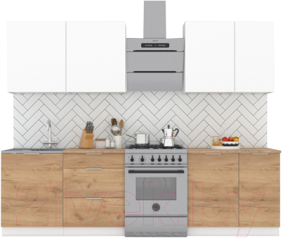 Кухонный гарнитур Интермебель Микс Топ-6 2.1м (белый премиум/дуб крафт золотой/мрамор лацио белый) - фото