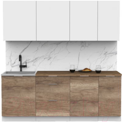 Кухонный гарнитур Интермебель Микс Топ-6 2.1м (белый премиум/дуб каньон/венато) - фото