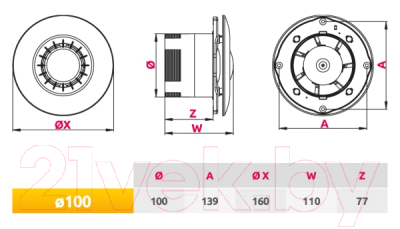 Вентилятор накладной Awenta WXA100T