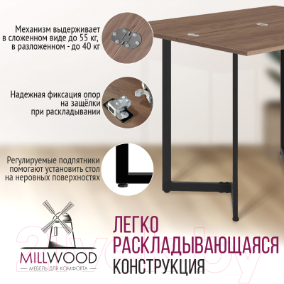 Обеденный стол Millwood Арлен 2 38-76x120x76 (дуб табачный Craft/металл черный)