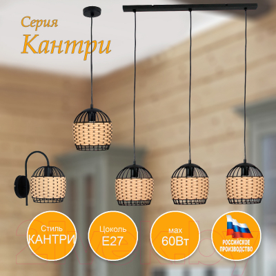 Потолочный светильник Элетех Кантри 231 НСБ 01-3х60-170 Е27 / 1005405194 (черный муар)