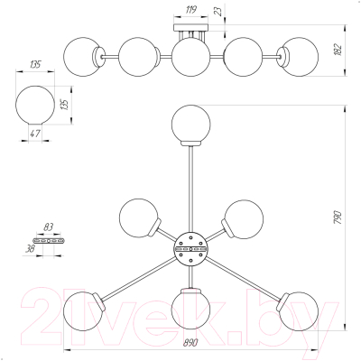 Люстра Элетех Эва 161 НПБ 01-6х40-123 Е14 / 1005405123 (черный муар)