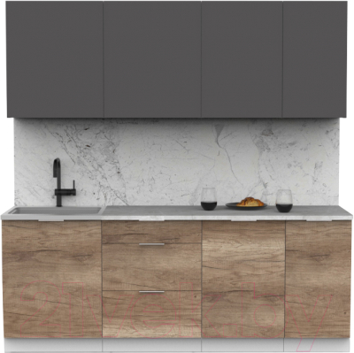 Кухонный гарнитур Интермебель Микс Топ-6 2.1м (графит серый/дуб каньон/венато) - фото