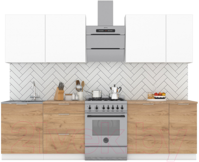 Кухонный гарнитур Интермебель Микс Топ-7 2.2м (белый премиум/дуб крафт золотой/мрамор лацио белый) - фото