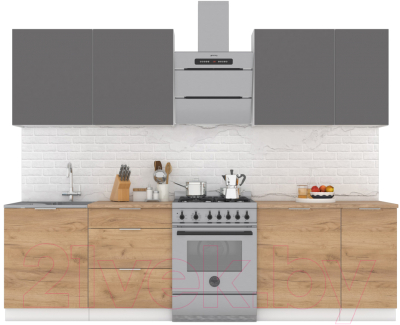 Кухонный гарнитур Интермебель Микс Топ-7 2.2м (графит серый/дуб крафт золотой/мрамор лацио белый) - фото
