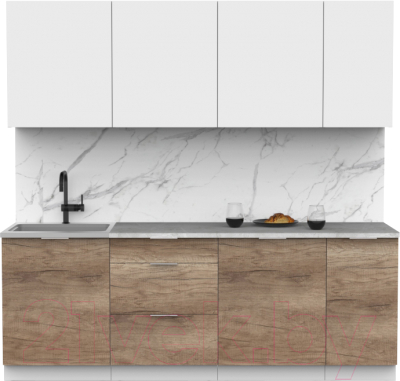 Кухонный гарнитур Интермебель Микс Топ-7 2.2м (белый премиум/дуб каньон/мрамор лацио белый) - фото