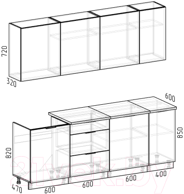 Кухонный гарнитур Интермебель Микс Топ-7 2.2м (графит серый/дуб каньон/мрамор лацио белый)
