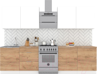 Кухонный гарнитур Интермебель Микс Топ-8 2.4м (белый премиум/дуб крафт золотой/мрамор лацио белый) - фото