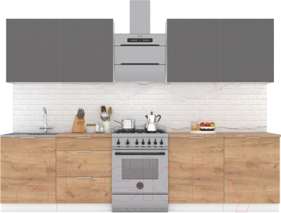 Кухонный гарнитур Интермебель Микс Топ-8 2.4м (графит серый/дуб крафт золотой/мрамор лацио белый) - фото