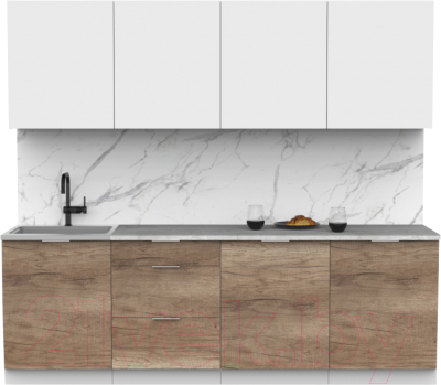 Кухонный гарнитур Интермебель Микс Топ-8 2.4м (белый премиум/дуб каньон/венато) - фото