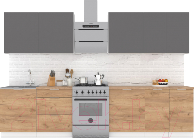 Кухонный гарнитур Интермебель Микс Топ-9 2.6м (графит серый/дуб крафт золотой/мрамор лацио белый) - фото