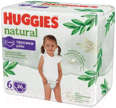 Подгузники-трусики детские Huggies Natural Mega 6 15кг