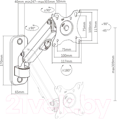 Кронштейн для монитора Gembird MA-WA1-01