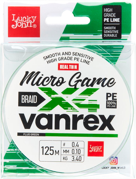 Леска плетеная Lucky John Vanrex Micro Game Х4 Braid Fluo Green 125/010 / LJ4115-010 - фото