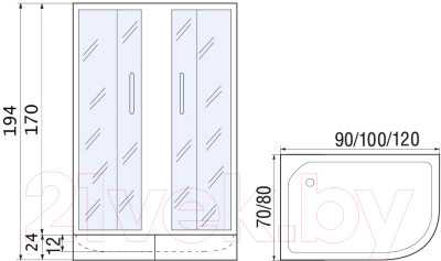 Душевой уголок RIVER Don 120/80/24 MT L