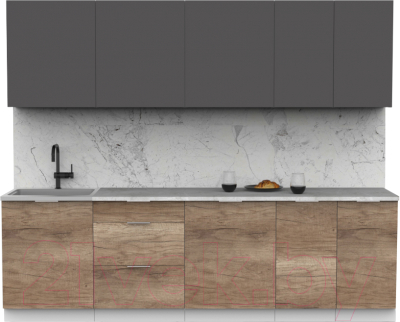 Кухонный гарнитур Интермебель Микс Топ-9 2.6м (графит серый/дуб каньон/мрамор лацио белый) - фото