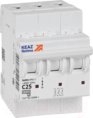 Выключатель автоматический КЭАЗ OptiDin BM63-3C25-4.5-УХЛ3 / 326814 - фото