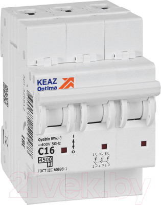 Выключатель автоматический КЭАЗ OptiDin BM63-3C16-4.5-УХЛ3 / 326812 - фото
