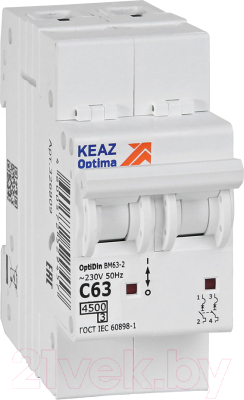 Выключатель автоматический КЭАЗ OptiDin BM63-2C63-4.5-УХЛ3 / 326809 - фото