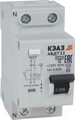 Дифференциальный автомат КЭАЗ 2п C 16А 30мА тип AC 4.5кА АВДТ32-22C16-AC УХЛ4 / 318361 - фото
