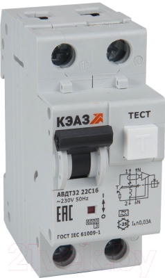 Дифференциальный автомат КЭАЗ 2п C 6А 30мА тип A 6кА АВДТ32-22C6 A УХЛ4 / 228063 - фото