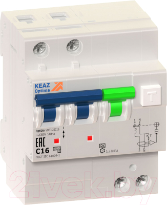 Дифференциальный автомат КЭАЗ 2п C 25А 30мА тип A 6кА OptiDin VD63 УХЛ4 / 103455 - фото