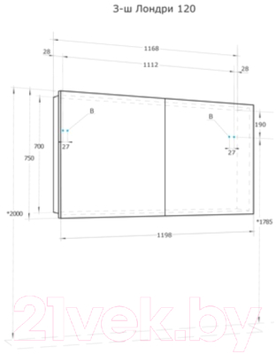 Шкаф с зеркалом для ванной Акватон Лондри 120 (1A267402LH010)