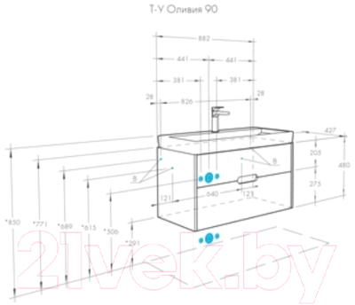 Тумба под умывальник Акватон Оливия 90 (1A254401OL010)