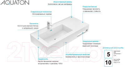 Умывальник Акватон Квадро Про 80 L (1A734431QA01L)