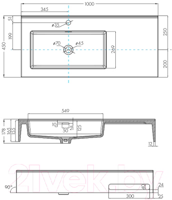 Умывальник Акватон Квадро Про 100 L (1A733331QA01L)