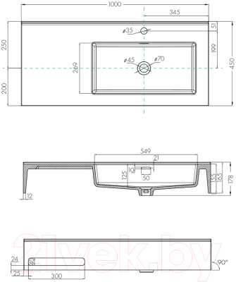 Умывальник Акватон Квадро Про 100 R (1A733231QA01R)