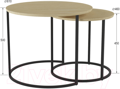 Комплект журнальных столиков Калифорния мебель Лесли (дуб янтарный/черный)