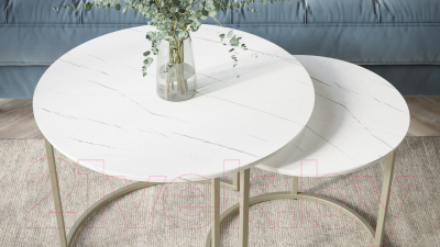 Комплект журнальных столиков Калифорния мебель Лесли (белый мрамор/титан)