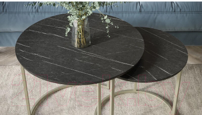 Комплект журнальных столиков Калифорния мебель Лесли (черный мрамор/титан)