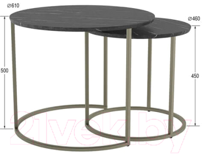 Комплект журнальных столиков Калифорния мебель Лесли (черный мрамор/титан)