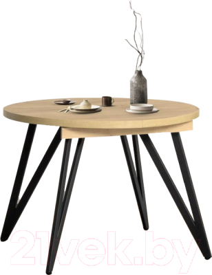 Обеденный стол Millwood Женева 3 D раздвижной 110-150x110x75 (дуб золотой Craft/металл черный) - фото