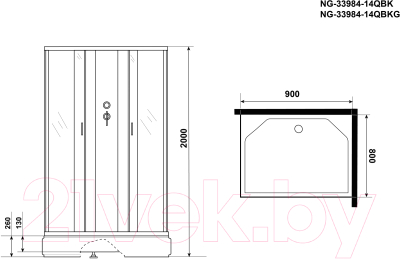 Душевая кабина Niagara NG-33984-14QBKG 90x80 (матовое стекло)