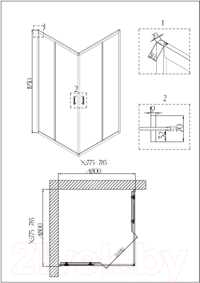 Душевой уголок Niagara NG-6688-08 80x80 (прозрачное стекло)