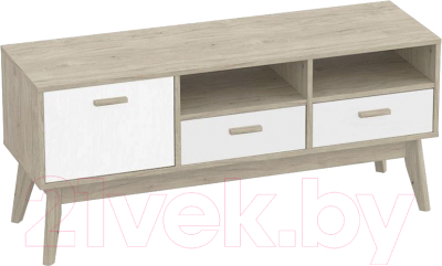 Тумба Мебельград Калгари ТВ 128х40х57 (дуб натуральный светлый/белый матовый) - фото