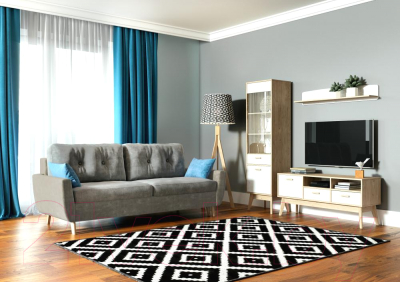 Тумба Мебельград Калгари ТВ 128х40х57 (дуб натуральный светлый/белый матовый)