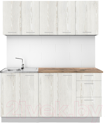 Кухонный гарнитур Артём-Мебель Оля СН-114 без стекла ДСП 1.6/3м (сосна лофт белая) - фото