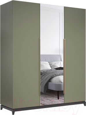 Шкаф Алери Ричмонд с зеркалом трехдверный (грей/черно-серый) - фото