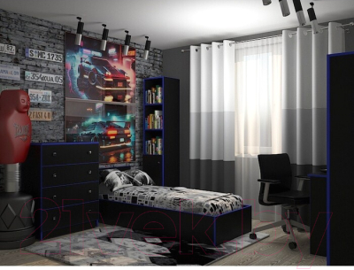 Шкаф МДК Black 2-х створчатый низкий BL-ГШ3С 370x650x1800 (черный/кромка синяя)